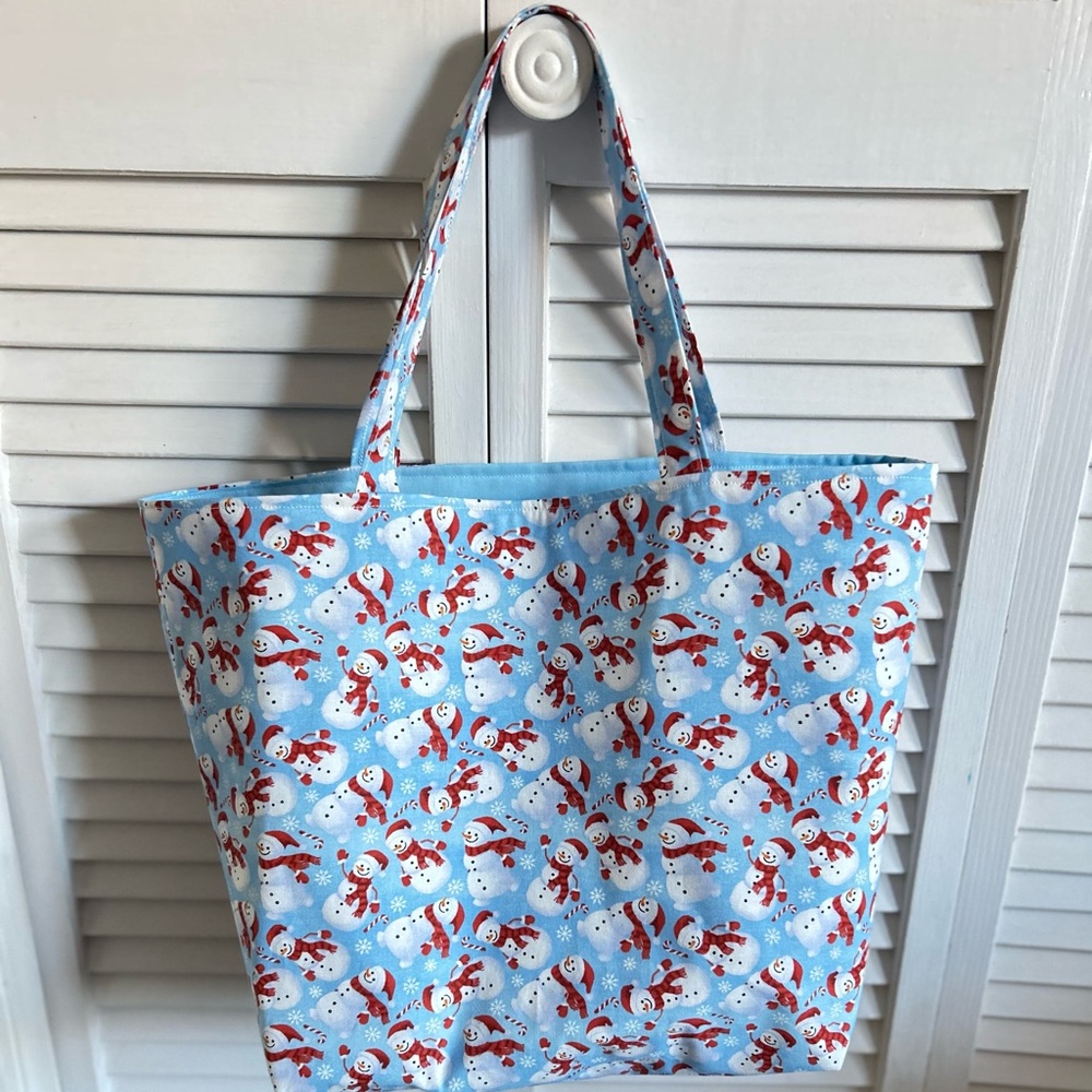 Hand Crafted Snowman Tote Bag Fabric All Purpose Carry All Shoulder Purse - Picture 9 of 9